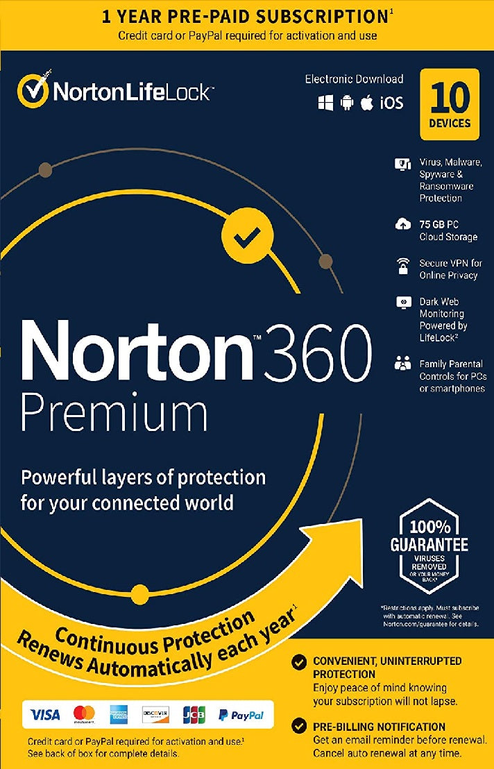 Norton 360 Premium | 10 Devices - 1 Year | 75GB Cloud Storage